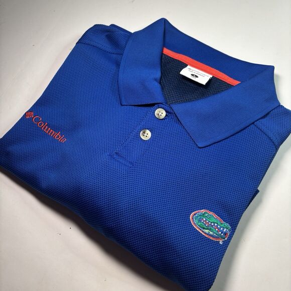 Florida Gators Columbia Golf Polo Shirt Ommi Shade Men's Large Blue Orange Mesh - Picture 2 of 9